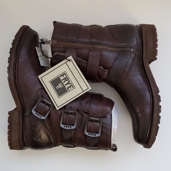 Frye Valerie Shearling Strappy Moto Boot 8 - Picture 2 of 8